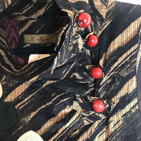 Fun Lagenlook, Artistic, Black & Tan Corduroy Appliqué Tunic Top/Vest Size M - Picture 6 of 13